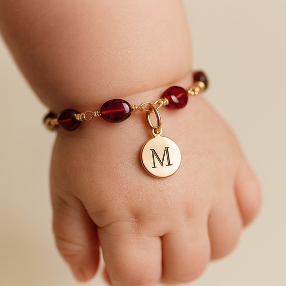 Custom made Gold and garnet Kids Bracelet- Au petit pied baby